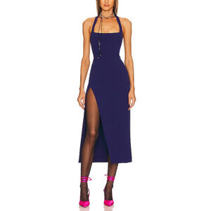 L'Academie 'Jade' Purple Halterneck Midi Dress Size S